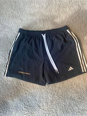 Navy Swim Trunks with White Stripes